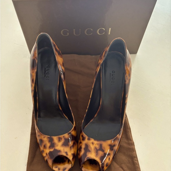 Gucci Vernice Tartaruga Naturale Brown Coffee 190899 DORO0 2059 size 9 Wedge NWT - Picture 2 of 8
